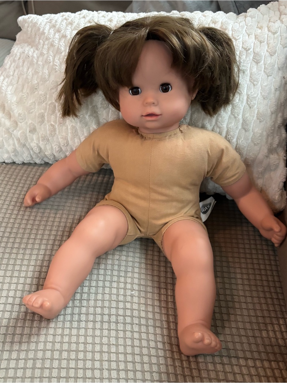 Gotz 15” baby Doll brown Hair brown Eyes American girl twin size